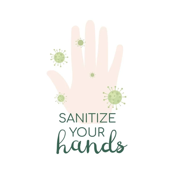 Hand Sanitize Illustration Isolated Hand Viruses Bacteria Flu Coronavirus Covid — Stock Vector