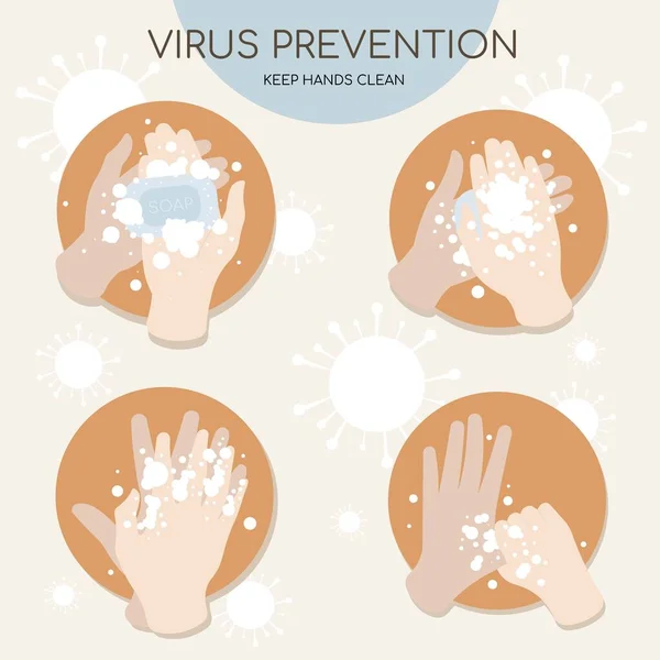 Handtvätt Steg Infographics Skydda Dig Från Coronavirus Covid — Stock vektor