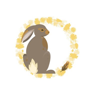 Beyaz arka planda çelenkli tavşan.