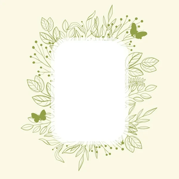 Cornice Verde Con Foglie Verdi Farfalla Primavera — Vettoriale Stock