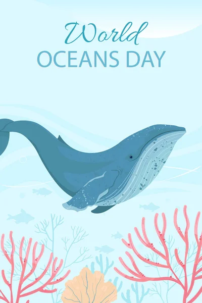 Wereld Oceanen Dag Kaart Vector Illustratie Bescherming Behoud Van Wereldzeeën — Stockvector