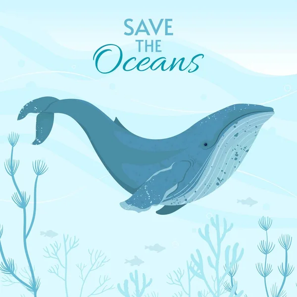 World Oceans Day Card Ilustração Vetorial Ajude Proteger Conservar Oceanos —  Vetores de Stock