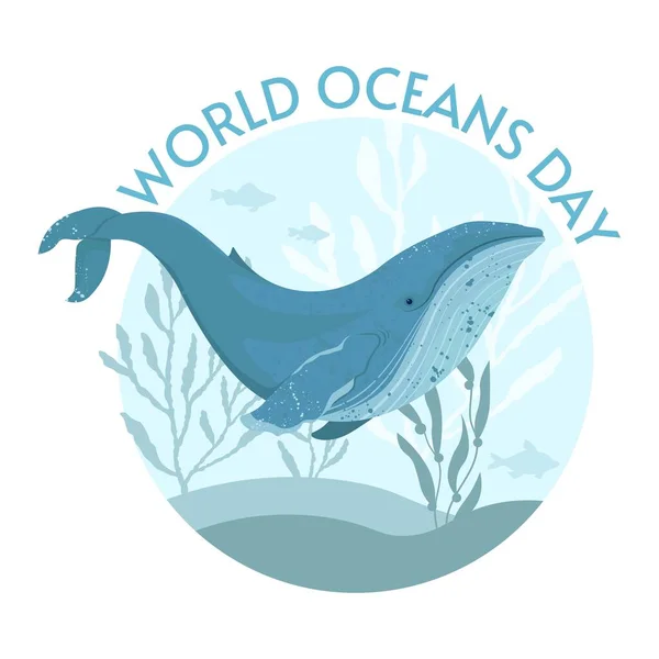 World Oceans Day Card Ilustração Vetorial Ajude Proteger Conservar Oceanos —  Vetores de Stock