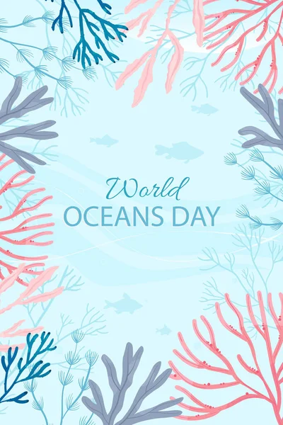 Wereld Oceanen Dag Kaart Vector Illustratie Bescherming Behoud Van Wereldzeeën — Stockvector