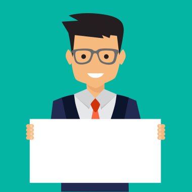 Boş afiş taşıyan adam, vektör illüstrasyonu