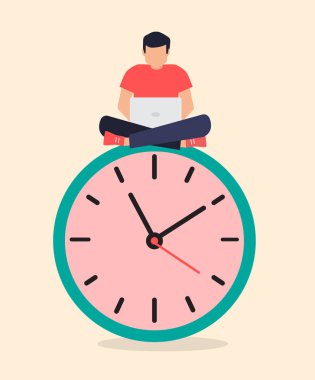 İş adamı saat, vektör illüstrasyonu üzerinde çalışıyor