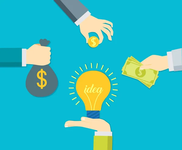Crowdfunding Investitionen Ideen Finanzierung Von Projekten Durch Geldspenden Vektorillustration — Stockvektor