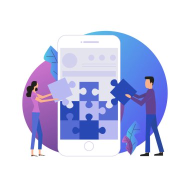 Mobil uygulama geliştirme süreci düz vektör illüstrasyonu. Api yazılımı prototip ve test geçmişi. Akıllı telefon arayüzü oluşturma süreci, mobil uygulama binası