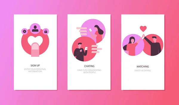 Mobile App Vorlagen Online Dating Konzept Vektor Illustration Flaches Design — Stockvektor