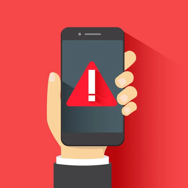 Conceito Notificação Malware Erro Telefone Celular Alerta Vermelho Dados Spam — Vetor de Stock