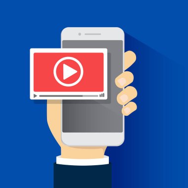 akıllı telefon ekranı çevrimiçi video, özel ders izleme, e-öğrenme konsepti, vektör illüstrasyonu