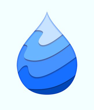 Su damlası logo tasarım şablonu. Vektör soyut su damlası kağıdı kesim tarzı logoti. Suyu kaydet - ekoloji kavramı.