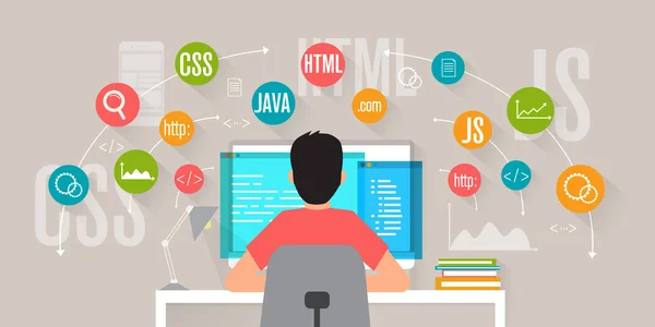 Front End Development Webapplicatie Website Maken Concept Programmeur Codering Programmering — Stockvector