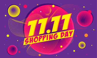 11.11 Alışveriş Günü posteri veya broşür tasarımı, vektör illüstrasyonu