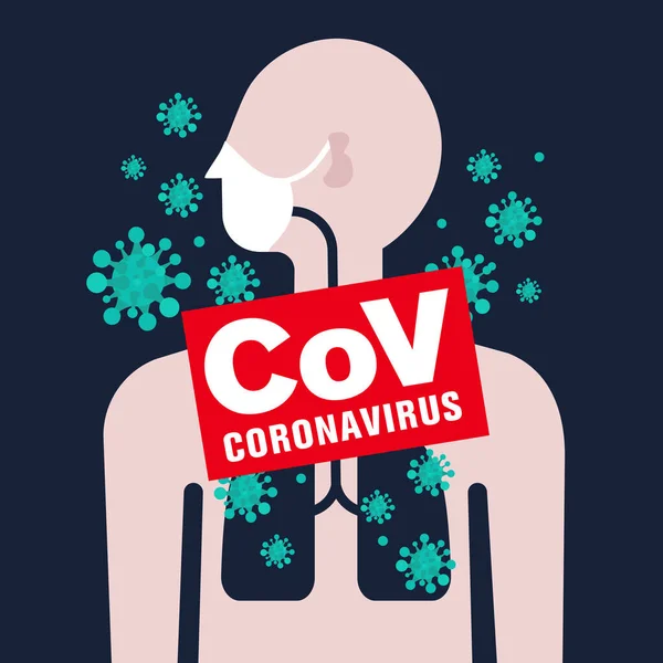 마스크를 바이러스가 들어가는 호흡기 증후군 코로나 바이러스의 일러스트 — 스톡 벡터