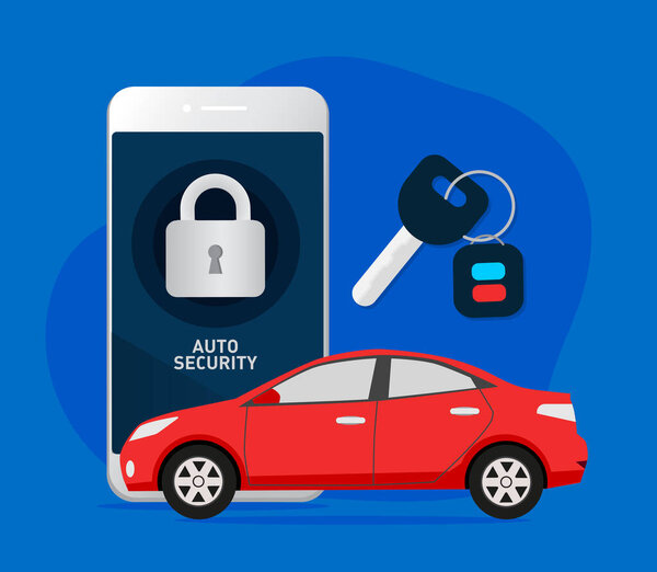car security system, auto alarm, vector illustration