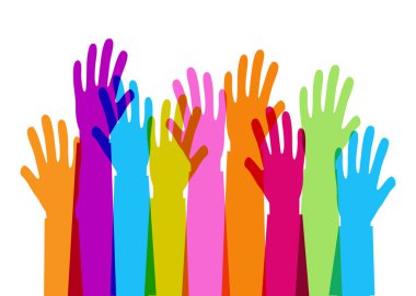 Renkli üst üste binen el siluetleri, bağış ve bağış konsepti çizimi