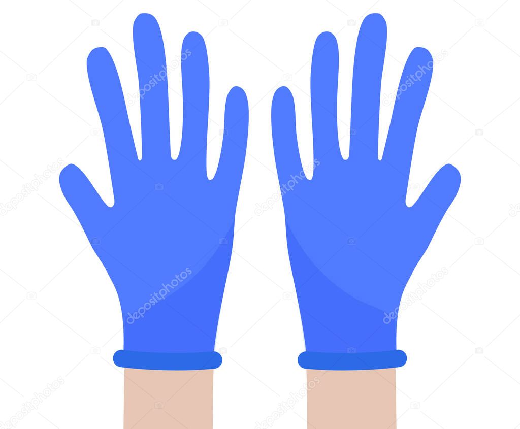Hands in protective gloves. Latex gloves against viruses and bacteria, vector illustration