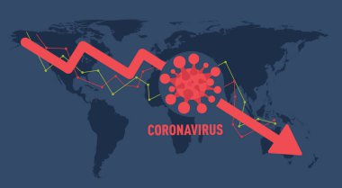 Coronavirus piyasaya çıktı. Hisseler düşüyor. Ekonomik serpinti. Küresel ekonomik krizler. Vektör illüstrasyonu
