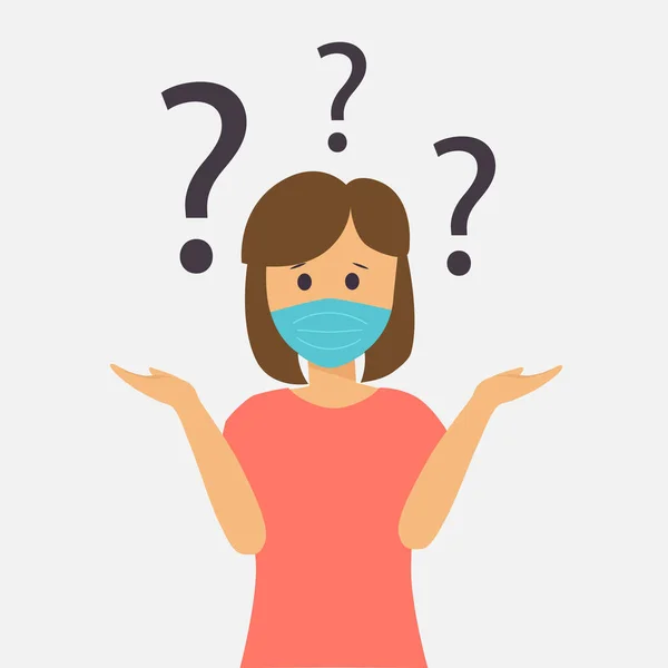 Donna Maschera Respiratoria Con Punto Interrogativo Prevenzione Delle Malattie Illustrazione — Vettoriale Stock