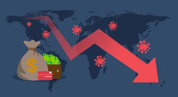 Коронавирус Попадает Рынок Акции Падают Экономические Последствия Глобальные Экономические Кризисы — стоковый вектор
