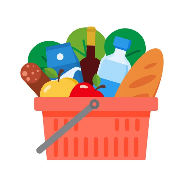 Koszyk Zakupów Świeżym Jedzeniem Piciem Koncepcja Spożywcza Ilustracja Wektor — Wektor stockowy
