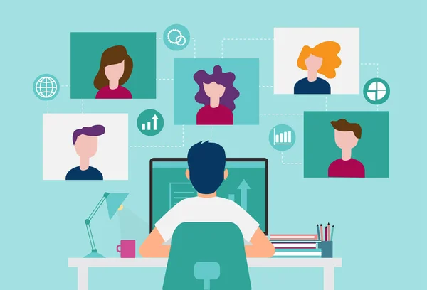 Trabajo Inteligente Videoconferencia Trabajo Línea Con Colegas Ilustración Vectorial — Archivo Imágenes Vectoriales