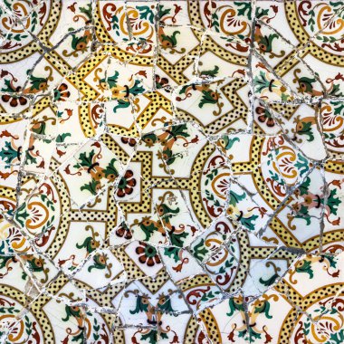 Mozaik çini, Dekorasyon, kırık cam, Park Guell, Barcelona