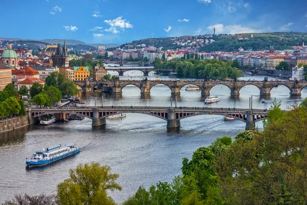 Prague bridges, city sunset panorama, Czech Republic — Stock Photo, Image