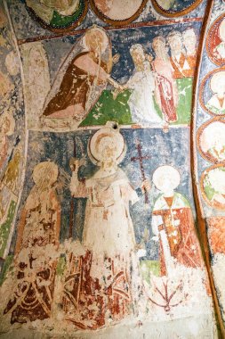 Göreme, Türkiye - 3 Şubat 2017: Mağara Ortodoks Kilisesi El Nazar, Kapadokya fresk