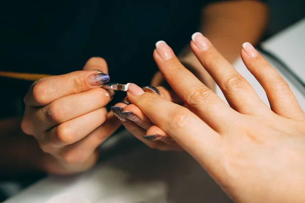 Gel nail extensions build up process