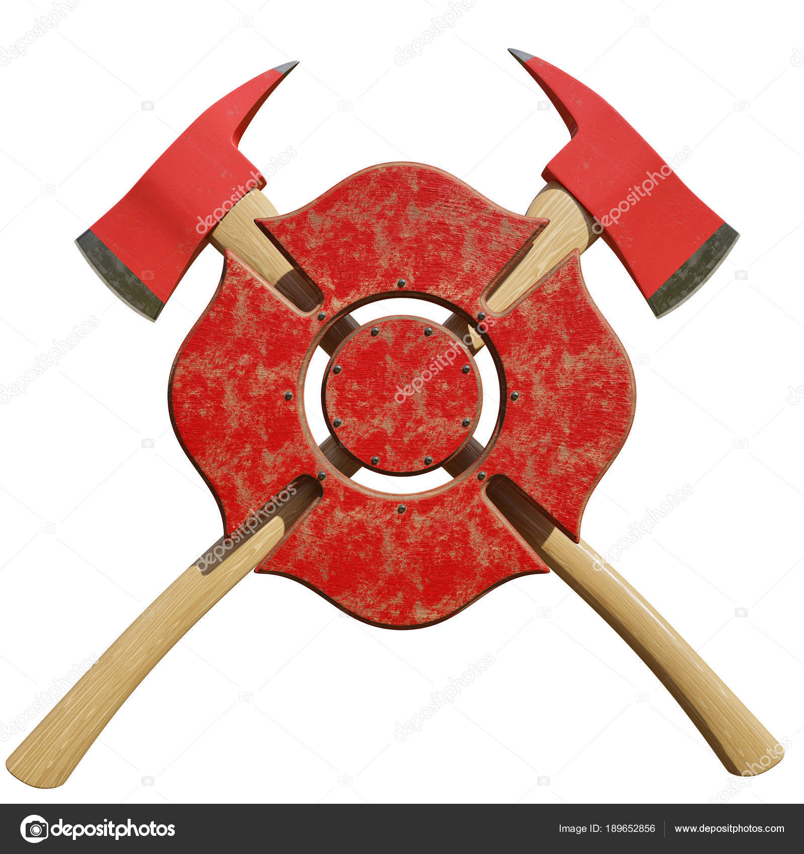 Crossed Firefighter Axes Behind Firefighting Symbol Stock