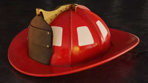 Lege brandweerman helm op asfalt Rechtenvrije Stockafbeeldingen
