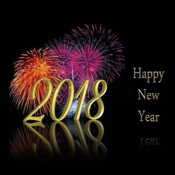 Zlato 2018 šťastný nový rok ohňostrojem — Stock fotografie