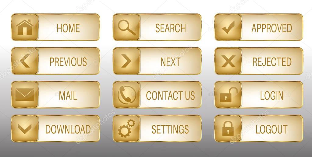 Elegant Golden Vector Web Buttons Icons Set