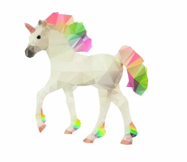 Ilustrasi Poligonal Poligonal Rendah Unicorn Dengan Surai Pelangi Multiwarna Dan - Stok Vektor