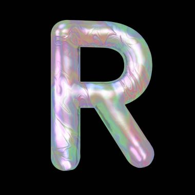 R harfi büyük harf illüstrasyon izole bir arka arka plan üzerinde modern sıvı mermer holografik 3d render.