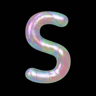 S harfi büyük harf illüstrasyon izole bir arka arka plan üzerinde modern sıvı mermer holografik 3d render.