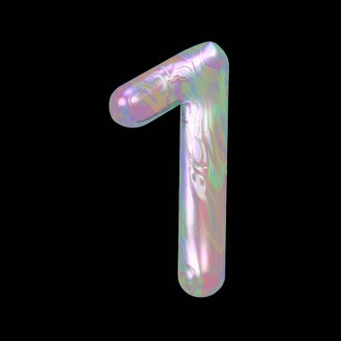 Bir 1 illüstrasyon izole bir arka arka plan üzerinde modern sıvı mermer holografik 3d render.