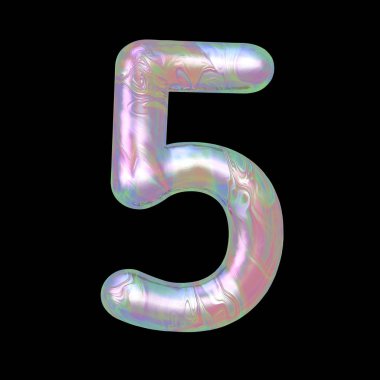 Arka arka plan üzerinde Modern sıvı mermer holografik 3d render sayısı beş 5 illüstrasyon izole.