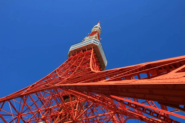 Bunter Tokyo Tower Mit Stahlkonstruktion Von Unten Gesehen Blauer Himmel — Stockfoto