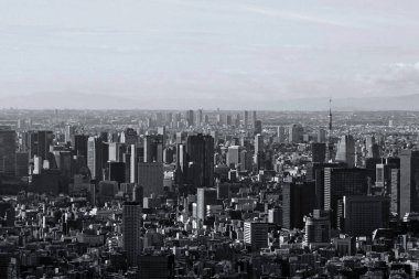 Tokyo İstasyonu 'ndan Japonya' daki Shimbashi İstasyonu 'na kadar uzanan tek renkli binaların manzarası.