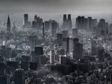 Gri tek renkli Tokyo şehri gizemli bir atmosferi var.