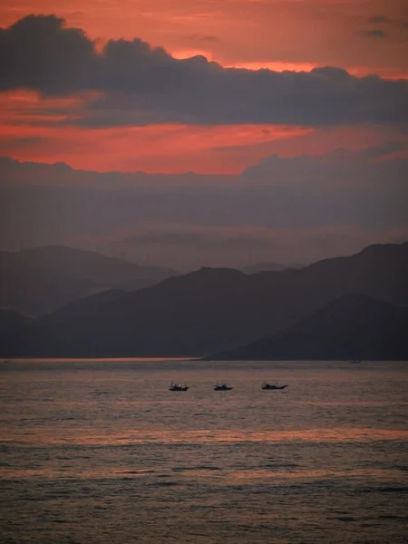 Distant View Fishing Boat Fishing Sea Coast Kii Peninsula Sunrise — Stock Photo, Image