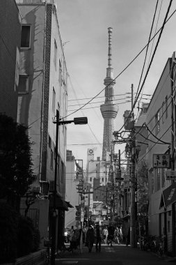 2 Şubat 2020 Tokyo, Japonya 'da Asakusa manzarası, Tokyo' daki en eski tapınak, Sensoji Tapınağı ve eski eğlence parkı ile eski kasaba kültürünü hissedebileceğiniz ünlü turizm merkezi..
