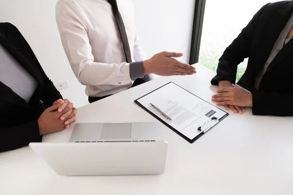 stock image Interview employee talking about resume and job description with the job seeker sitting in front, Job applications concepts.