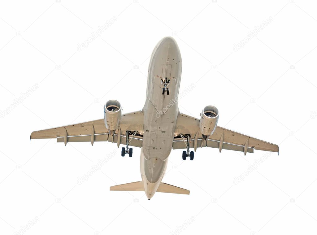 Airplane from below isolated on white