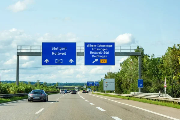 Motoway Road Signs Autobahn 531 Direction Stuttgart Rottweil Exit Villingen — Stockfoto