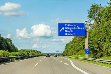 freeway road sign on Autobahn A81, Herrenberg - Rottenburg clipart