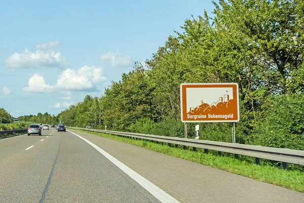 Burgruine Hohennagold, sign, Autobahn, Germany — стокове фото